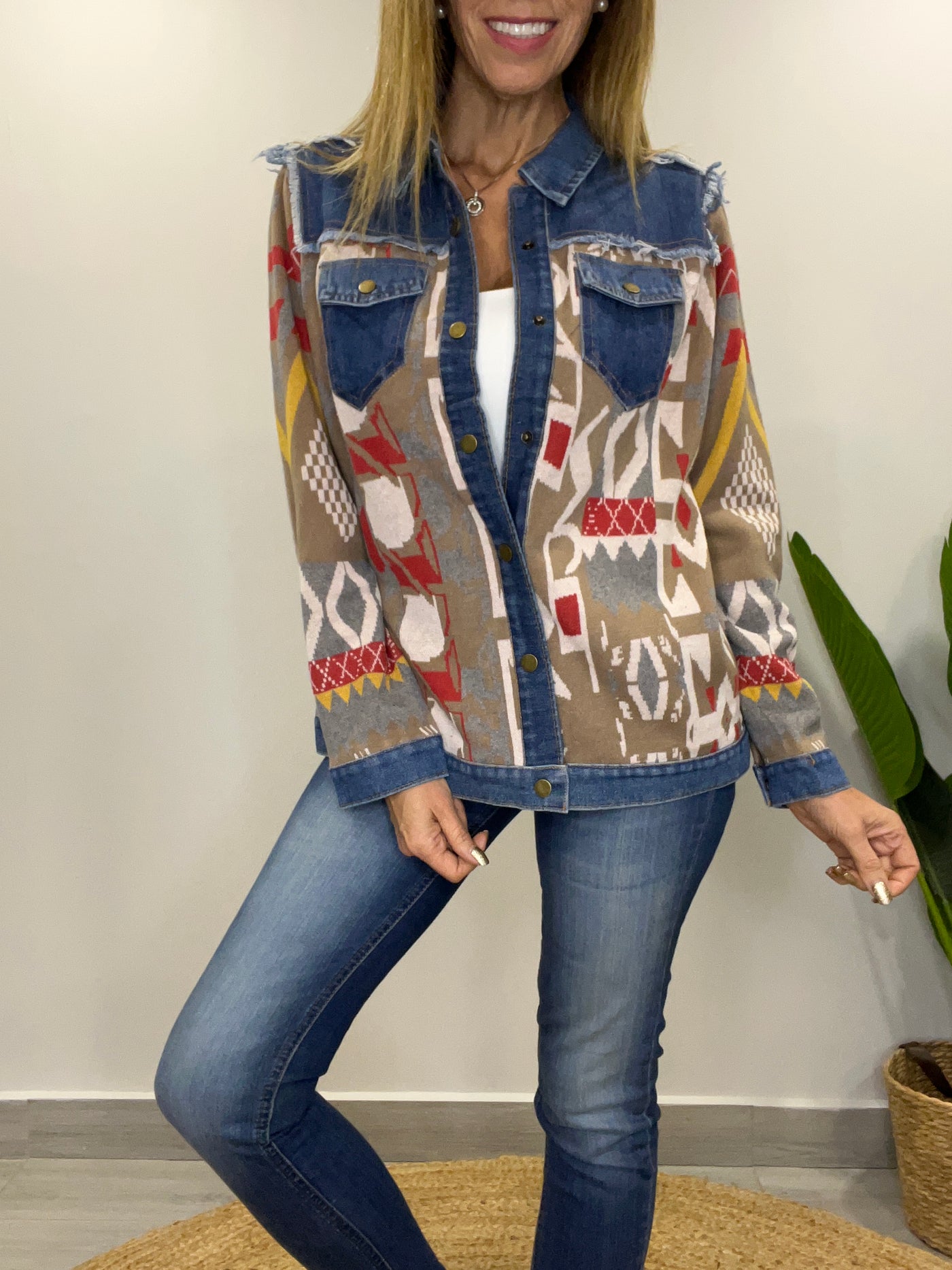 Chaqueta tejida Sinigual taupe/beige