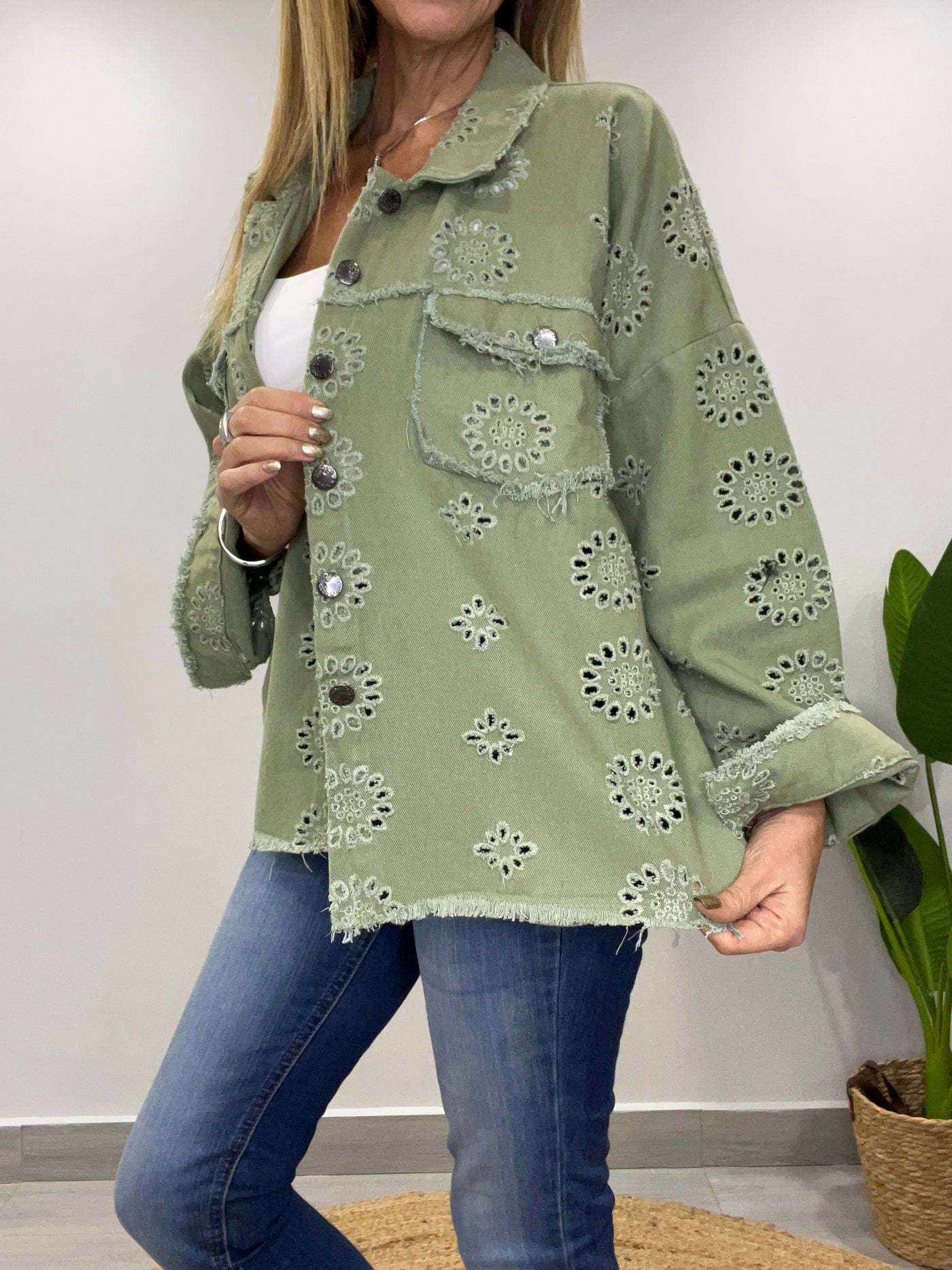 Chaqueta mezclilla Broderie Blondi oliva