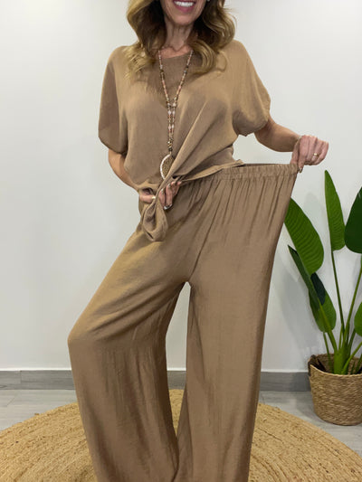 Conjunto Tahiti Camel liso (2 piezas)
