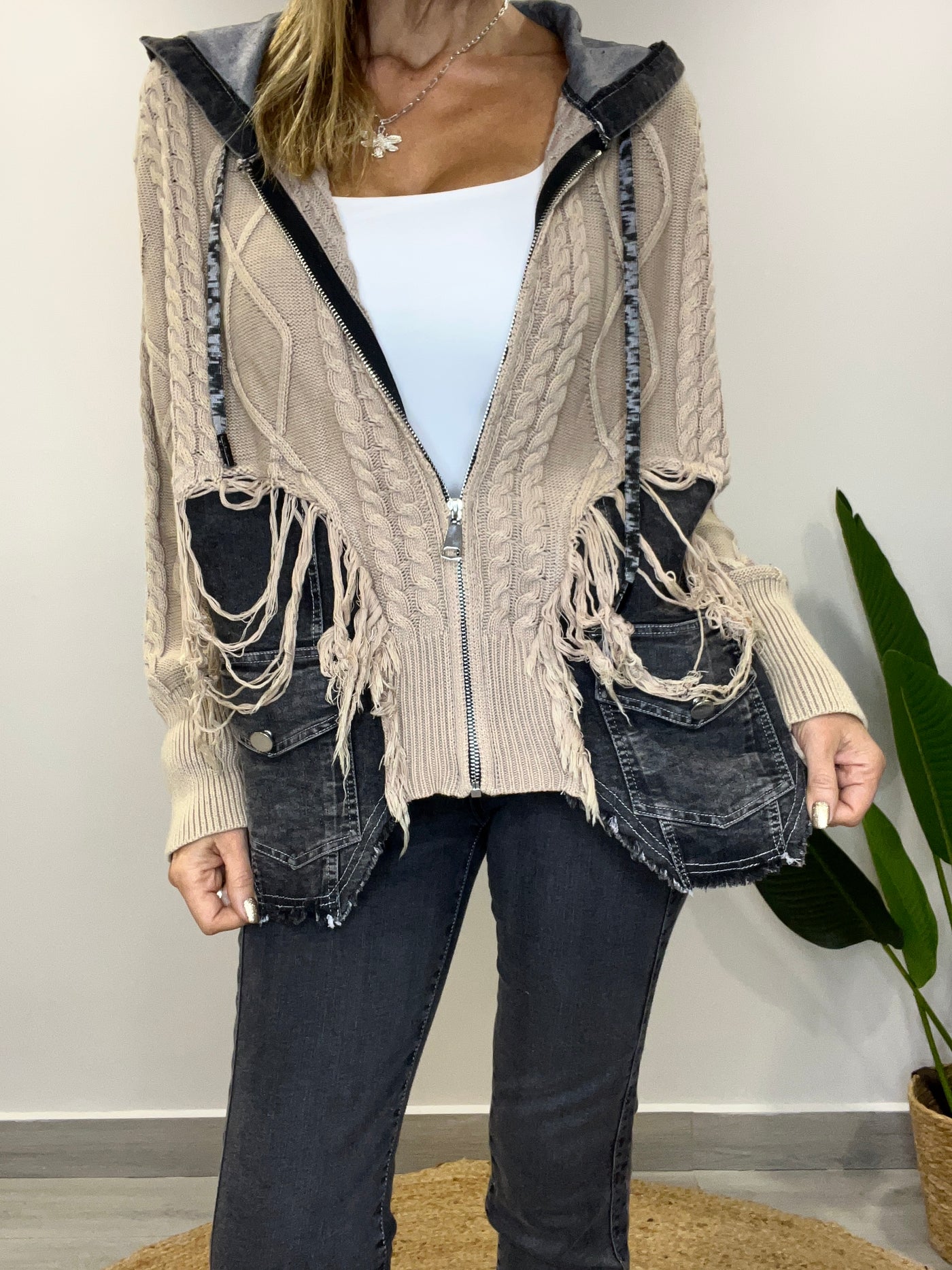 Chaqueta mezclilla Tejida Andy Beige