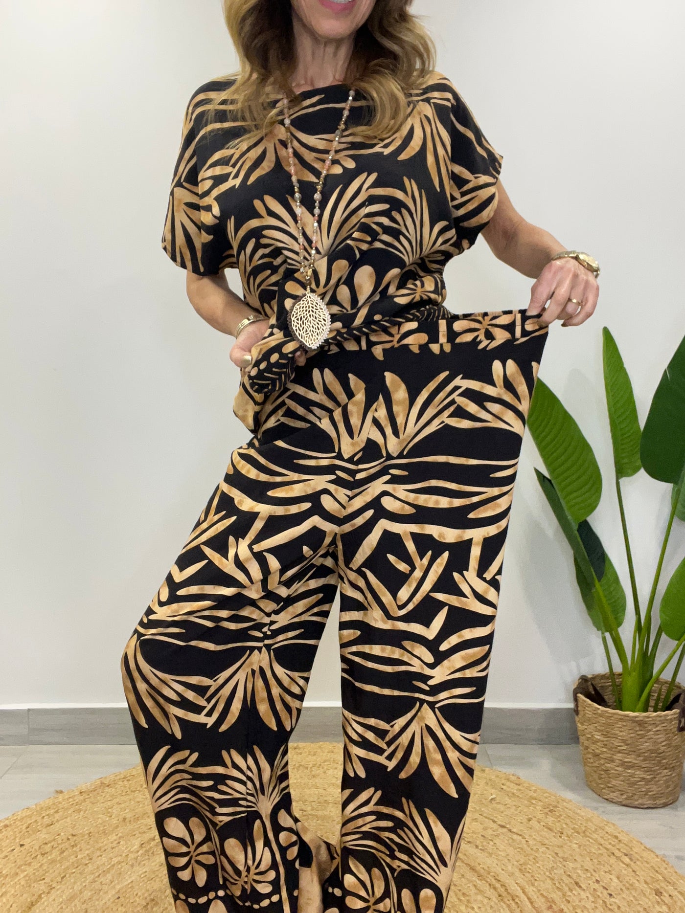 Conjunto Tahití negro/camel (2 piezas)