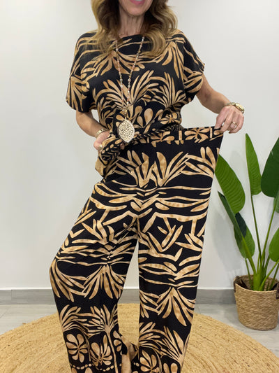 Conjunto Tahití negro/camel (2 piezas)