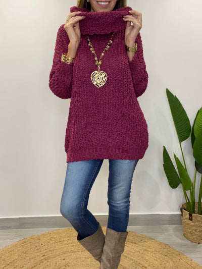 Sweater Buclé Cuello Cherry