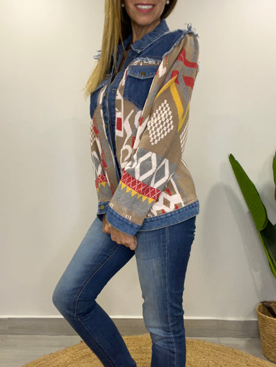 Chaqueta tejida Sinigual taupe/beige