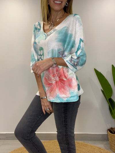 Polera Italiana Hilo Mallorca Turqueza