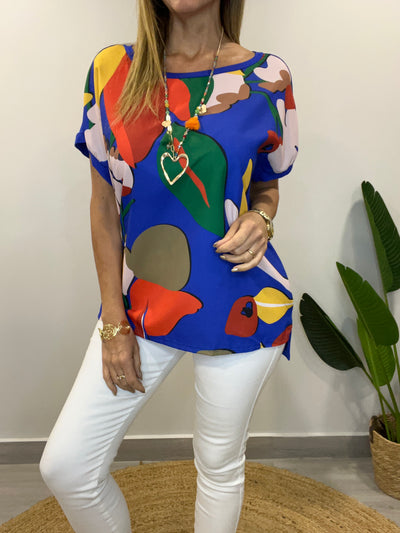 Polera Satín/Algodón Keny Azulino