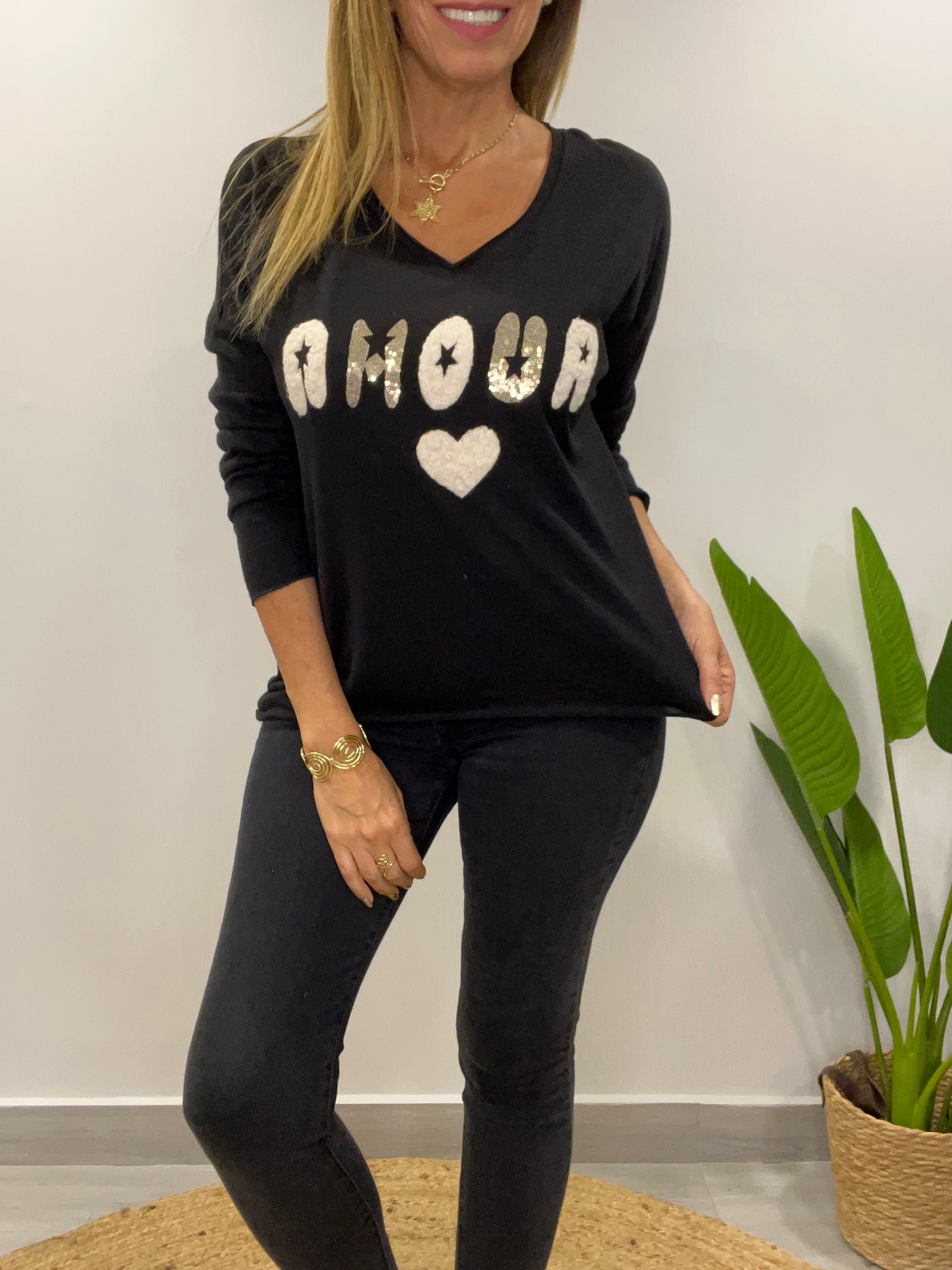 Polera lanilla Amour Negra