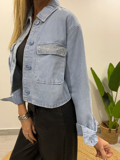 Chaqueta corta mezclilla Circón celeste