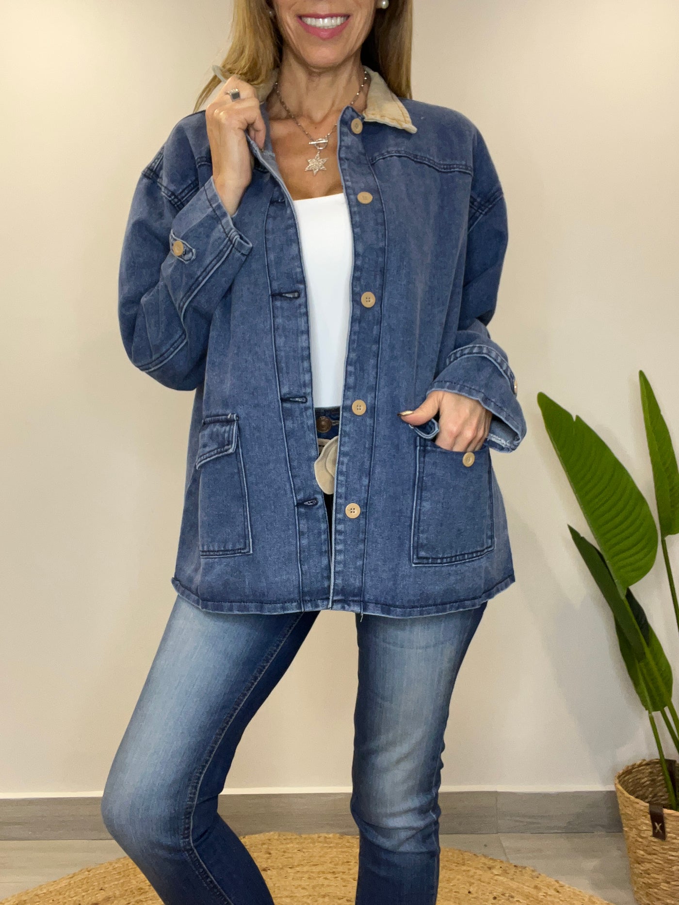 Chaqueta mezclilla Oxford Azul