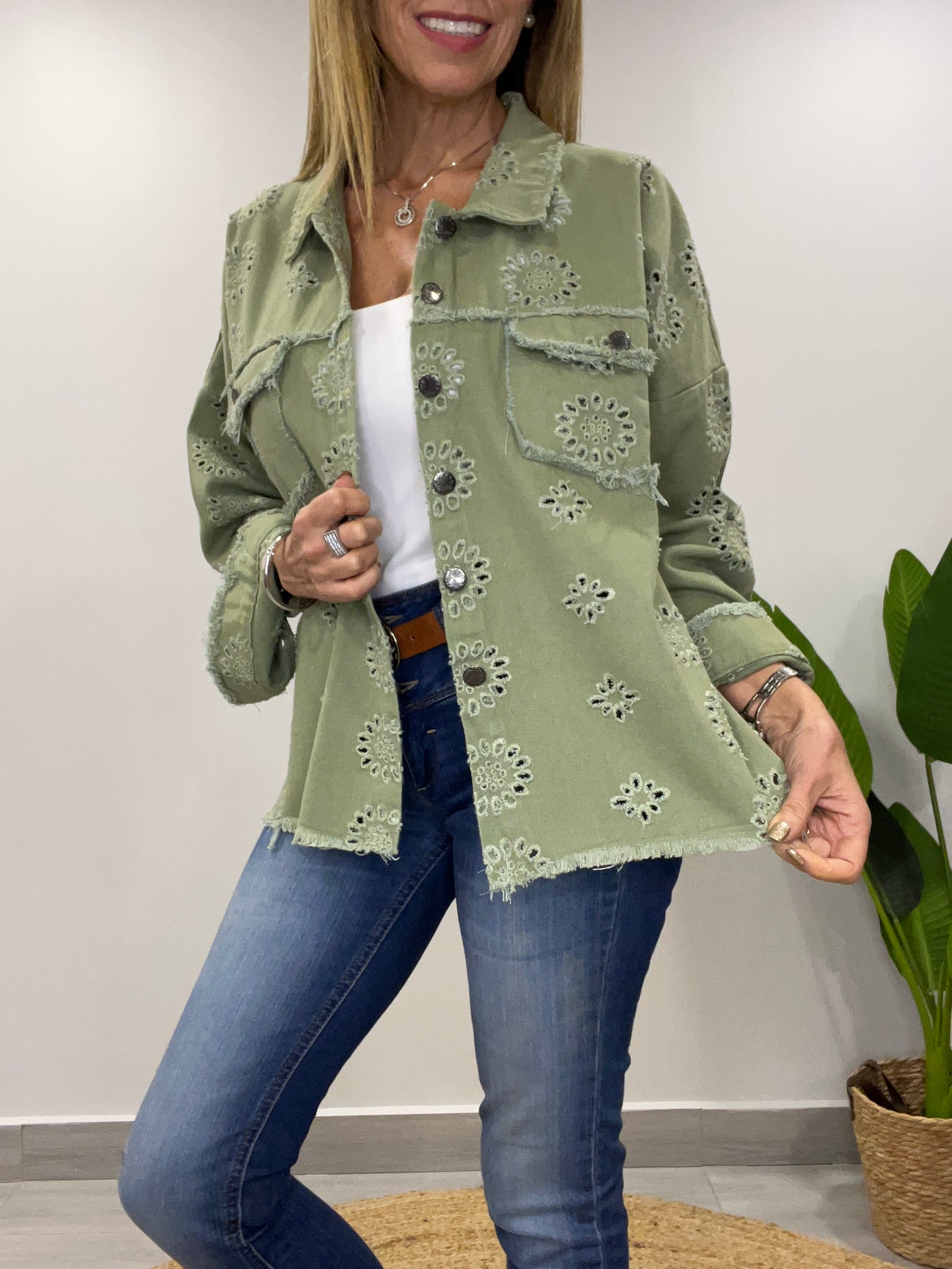Chaqueta mezclilla Broderie Blondi oliva