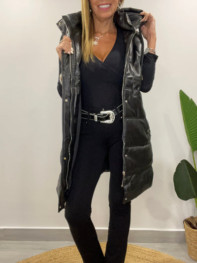 Parka Sinmanga Ecocuero Glamour Negra