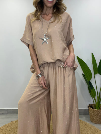 Conjunto Lino Viscoso/Brillo Divino (2 piezas) Camel