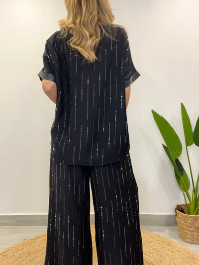 Conjunto Lino viscoso/Brillo Divino (2 piezas) Negro