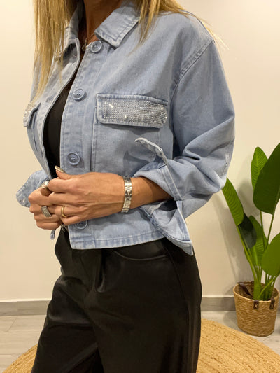 Chaqueta corta mezclilla Circón celeste