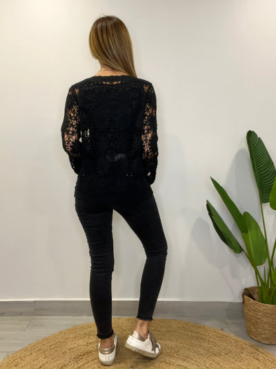 Chaleco Macramé Romántico Negro
