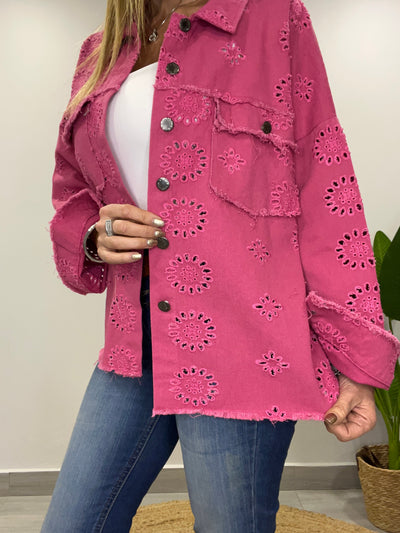 Chaqueta mezclilla Broderie  Blondi Fucsia