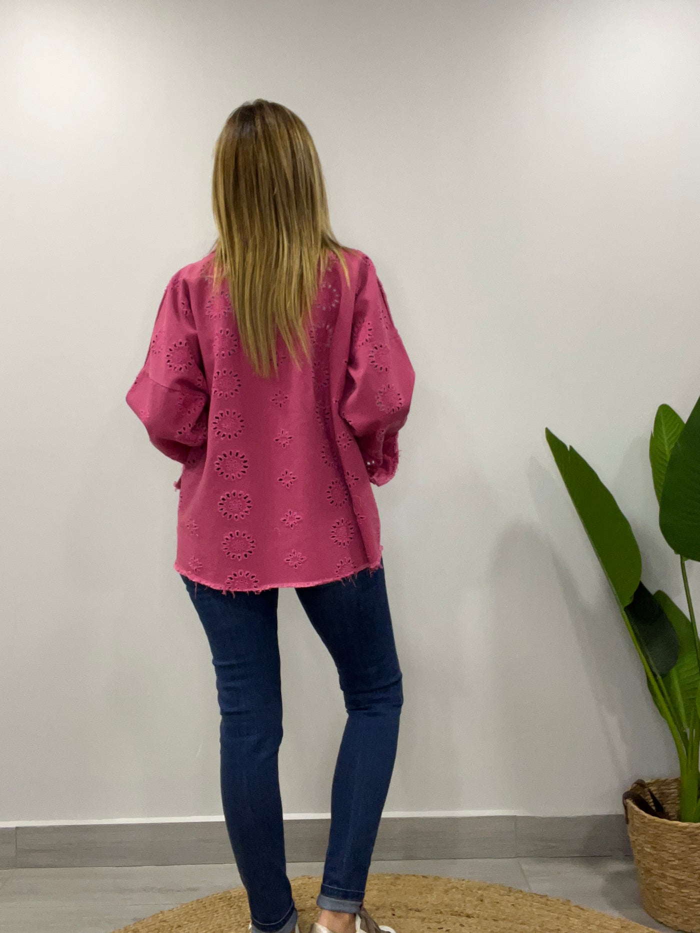 Chaqueta mezclilla Broderie  Blondi Fucsia