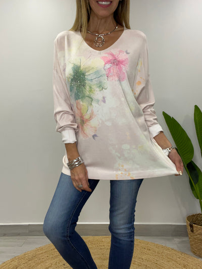 Sweater Italiano splash rosa