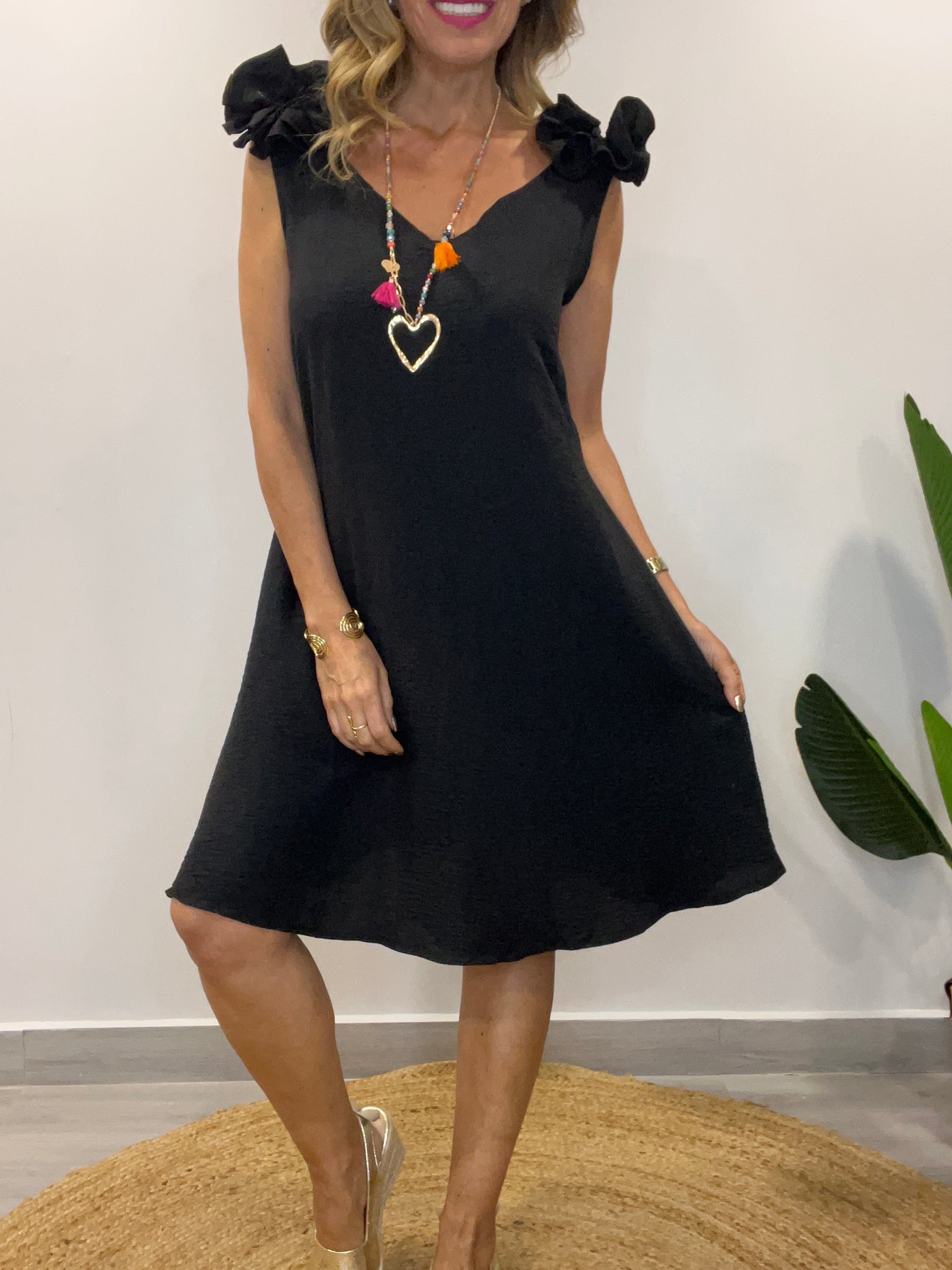 Vestido Crep Flor negro