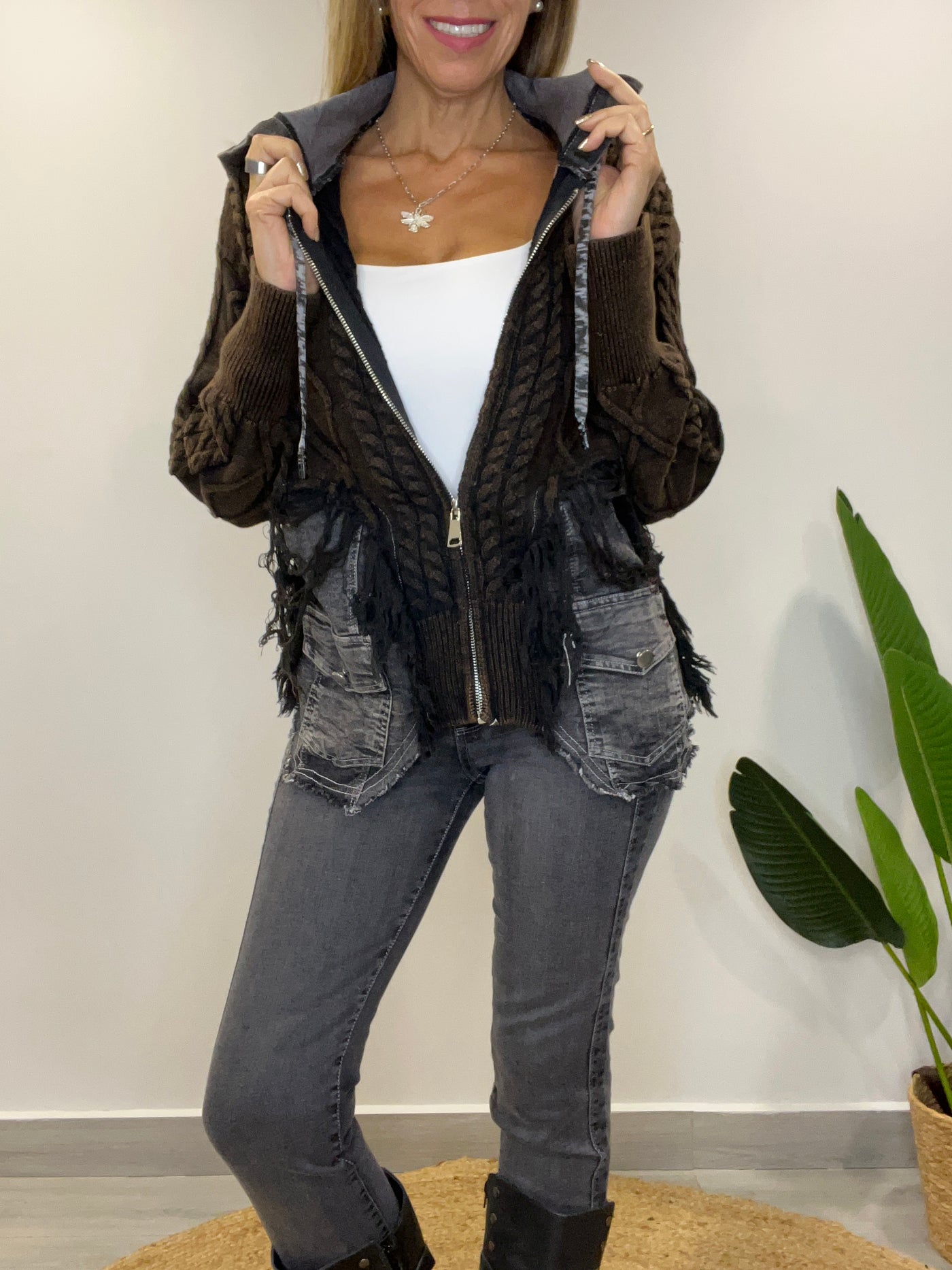 Chaqueta mezclilla Tejida Andy Café