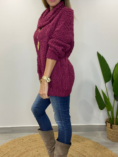Sweater Buclé Cuello Cherry