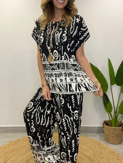 Conjunto Tahiti negro/blanco (2 piezas)