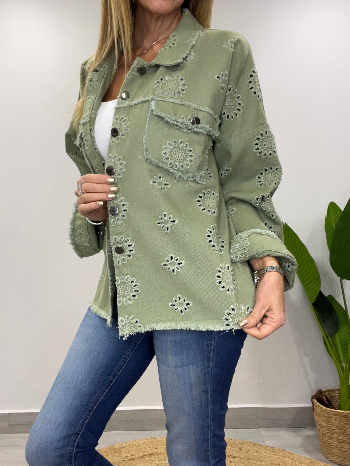 Chaqueta mezclilla Broderie Blondi oliva