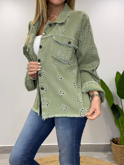 Chaqueta mezclilla Broderie Blondi oliva