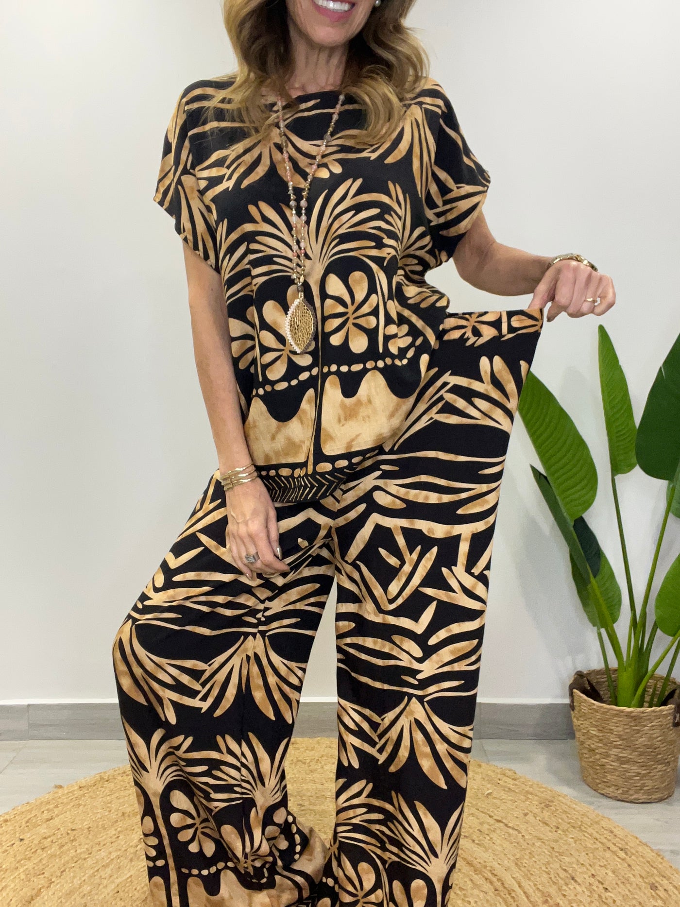 Conjunto Tahití negro/camel (2 piezas)