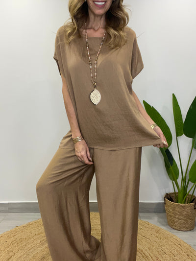 Conjunto Tahiti Camel liso (2 piezas)