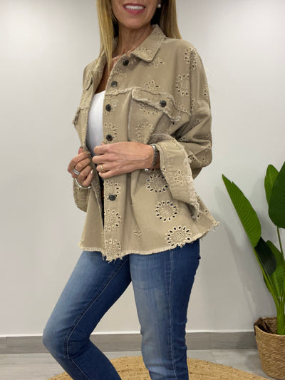 Chaqueta mezclilla Broderie Blondi Beige