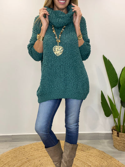 Sweater Buclé Cuello Petróleo