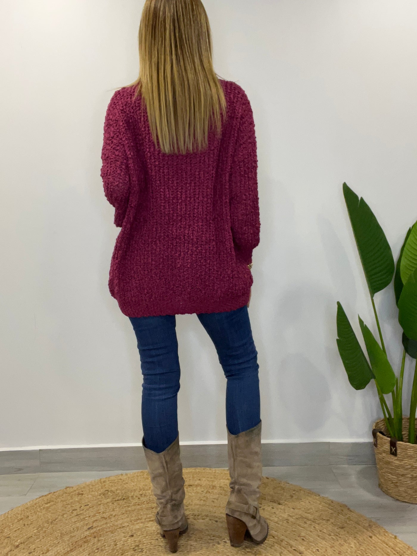 Sweater Buclé Cuello Cherry