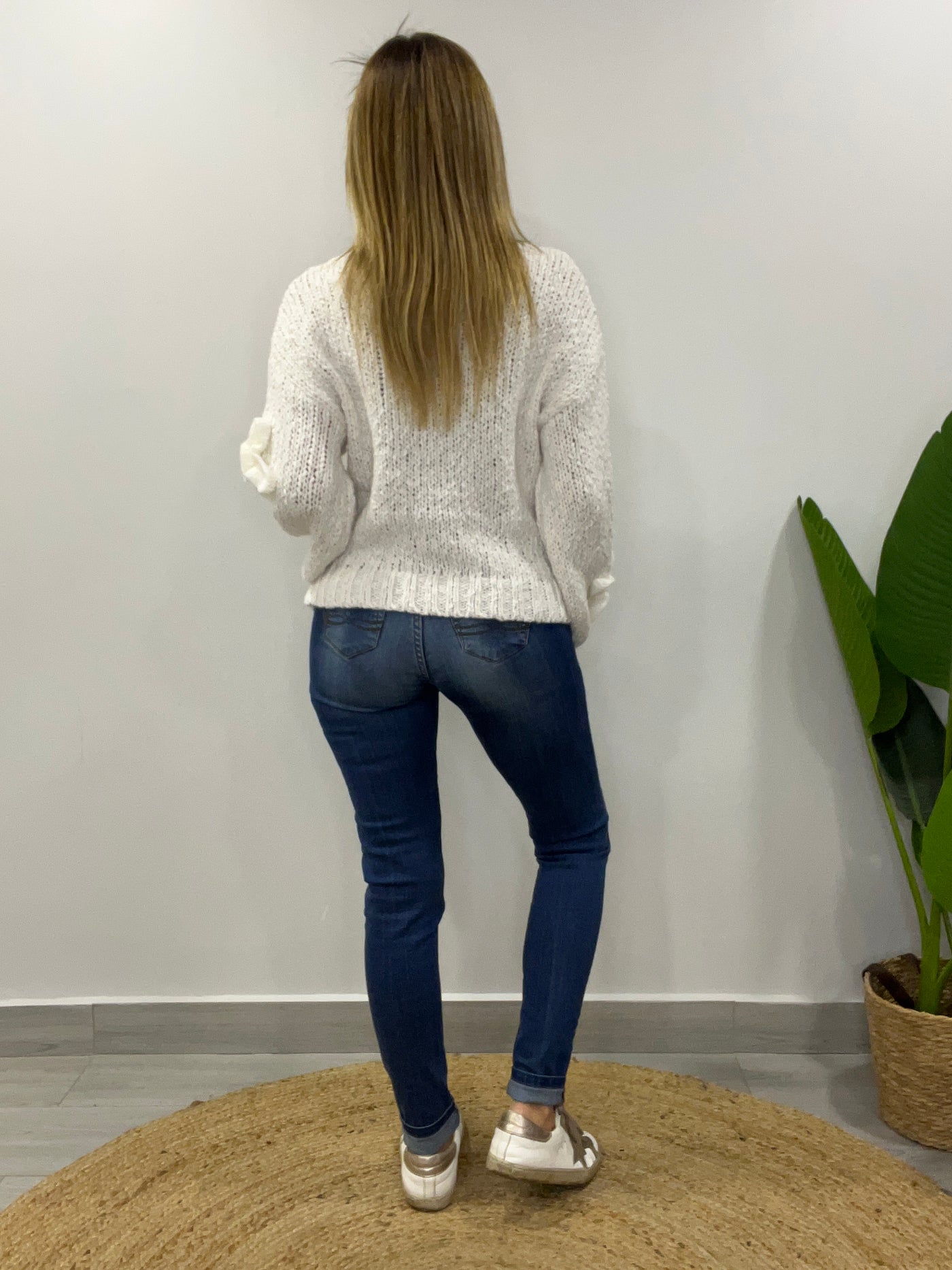 Sweater Flor Textura Blanco