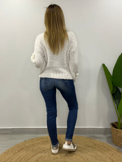 Sweater Flor Textura Blanco