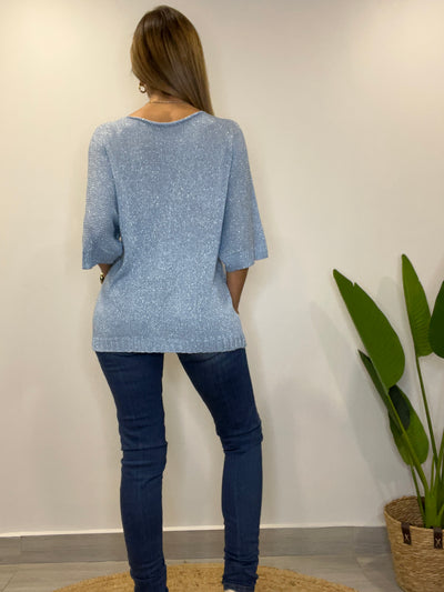 Sweater/polera hilo lurex Loveparis celeste