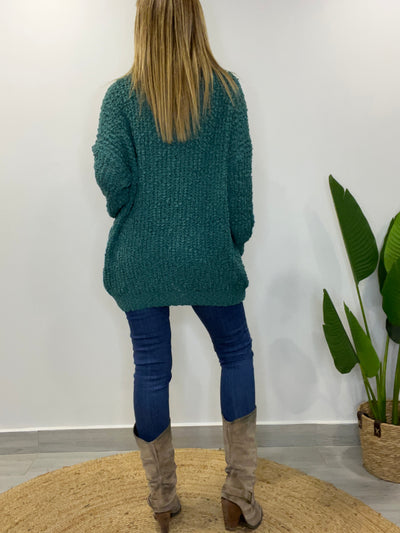 Sweater Buclé Cuello Petróleo