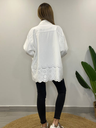 Chaqueta mezclilla/broderie Romántica Blanca