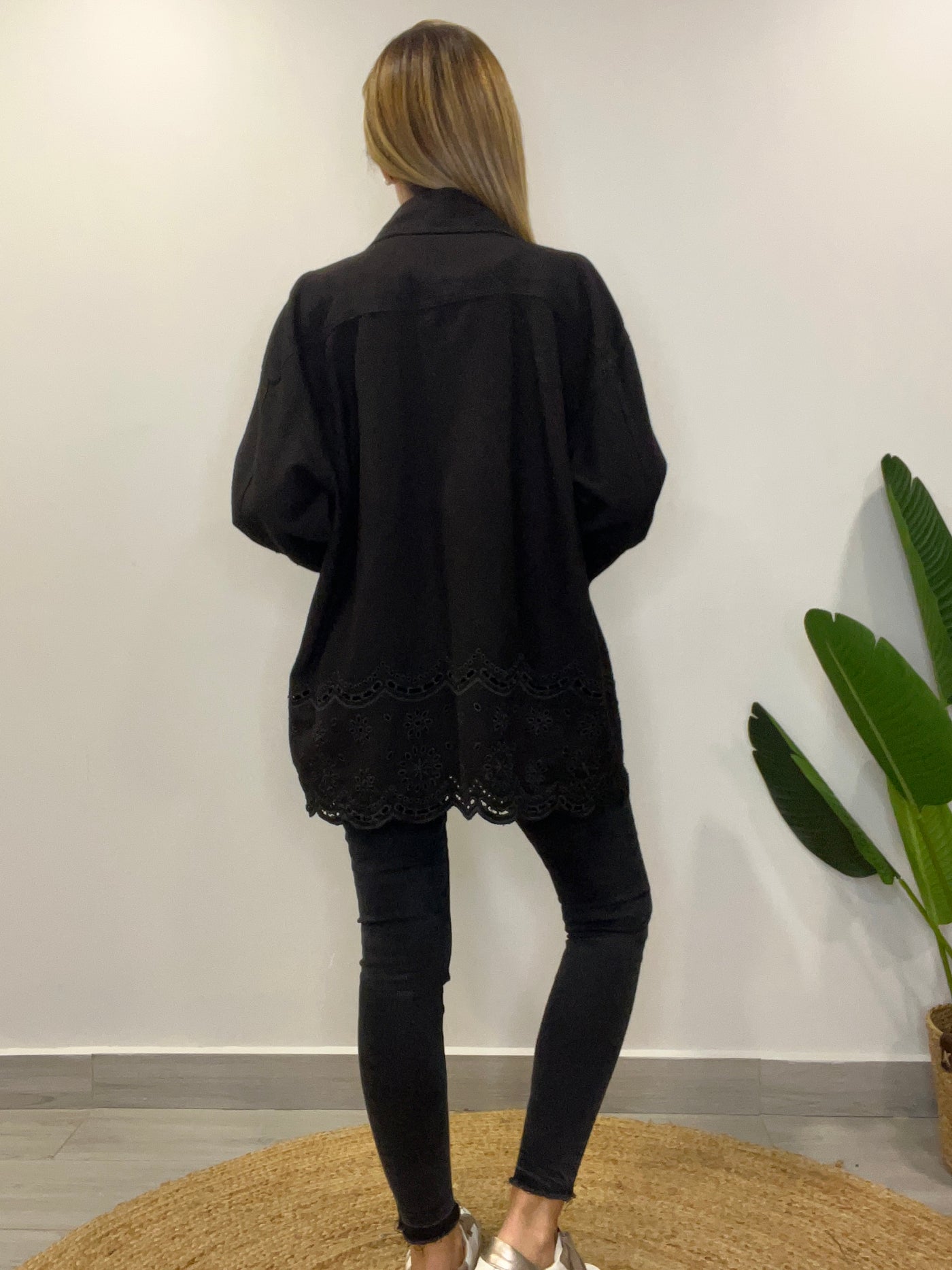 Chaqueta mezclilla/broderie Romántica Negra