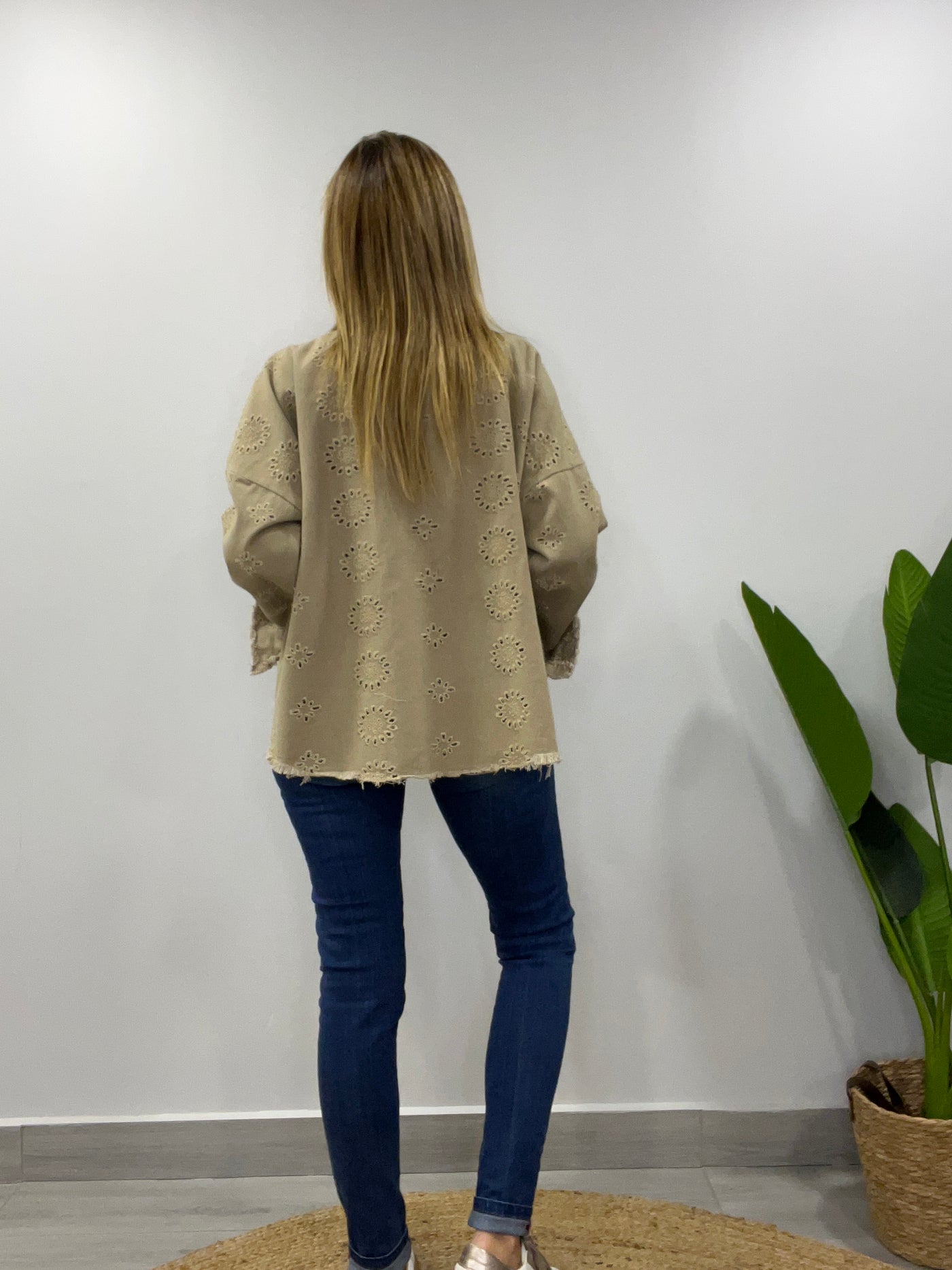 Chaqueta mezclilla Broderie Blondi Beige
