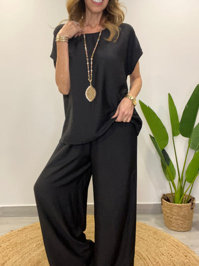 Conjunto Tahiti negro liso (2 piezas)