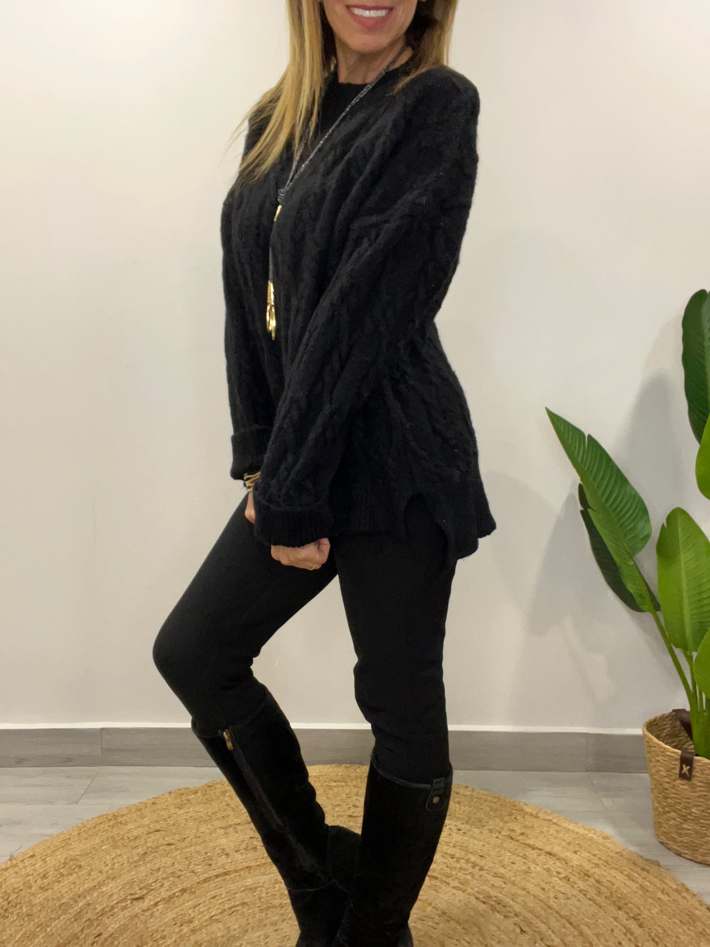 Maxi Sweater Lana espiral negro