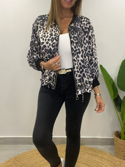 Bomber Seda Print Jaguar Negro