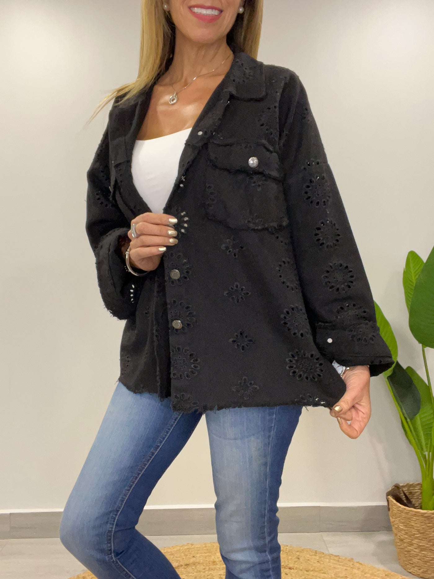 Chaqueta mezclilla Broderie Blondi Negra