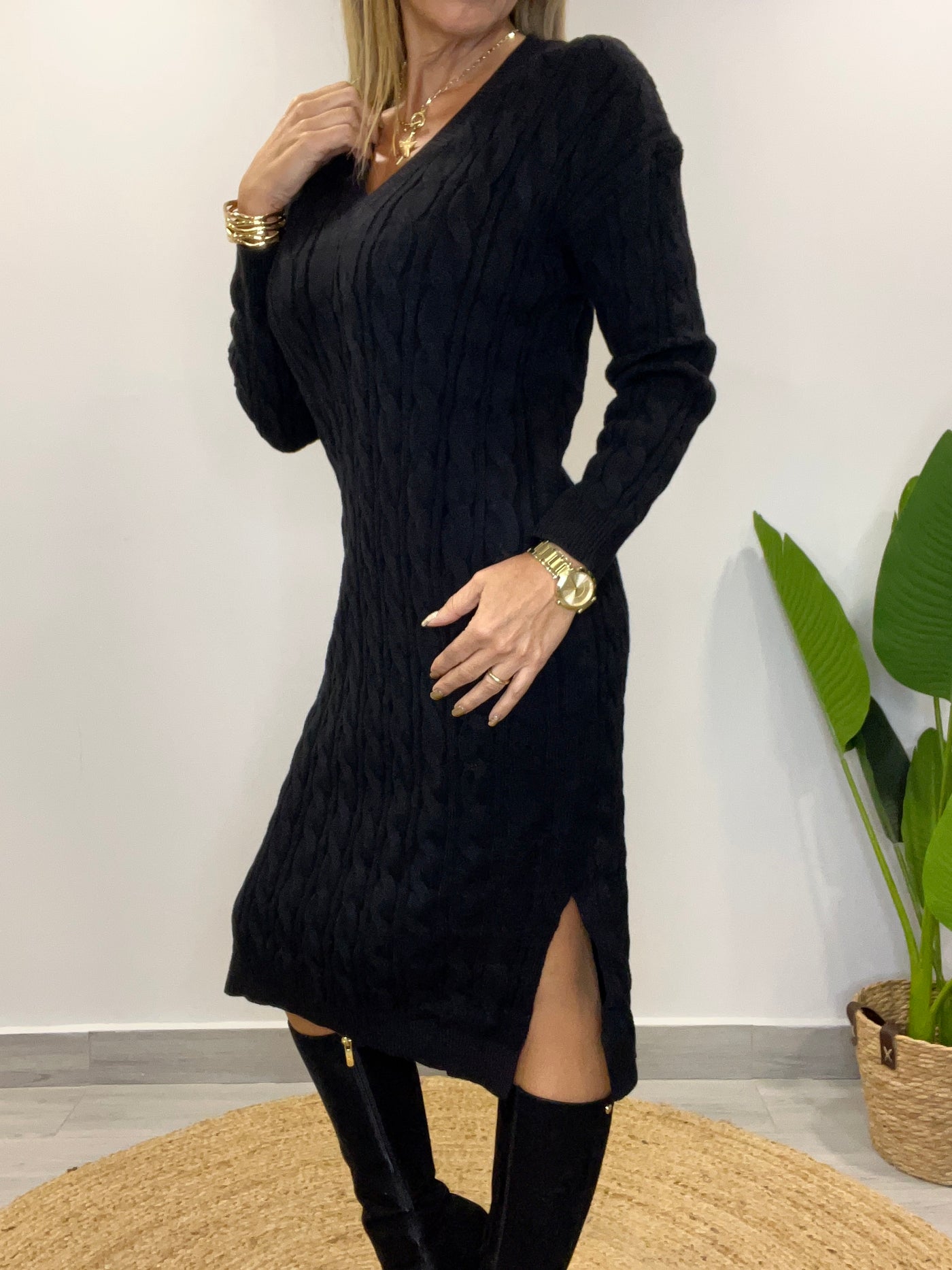 Vestido Lanilla trenzada negro
