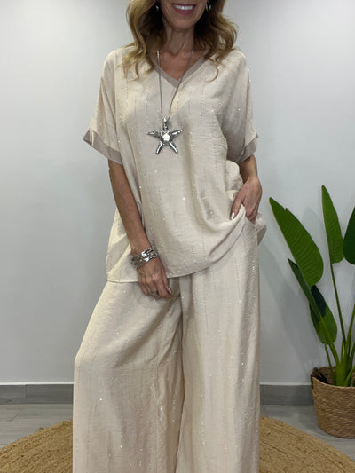 Conjunto Lino Viscoso/Brillo Divino (2 piezas) Arena