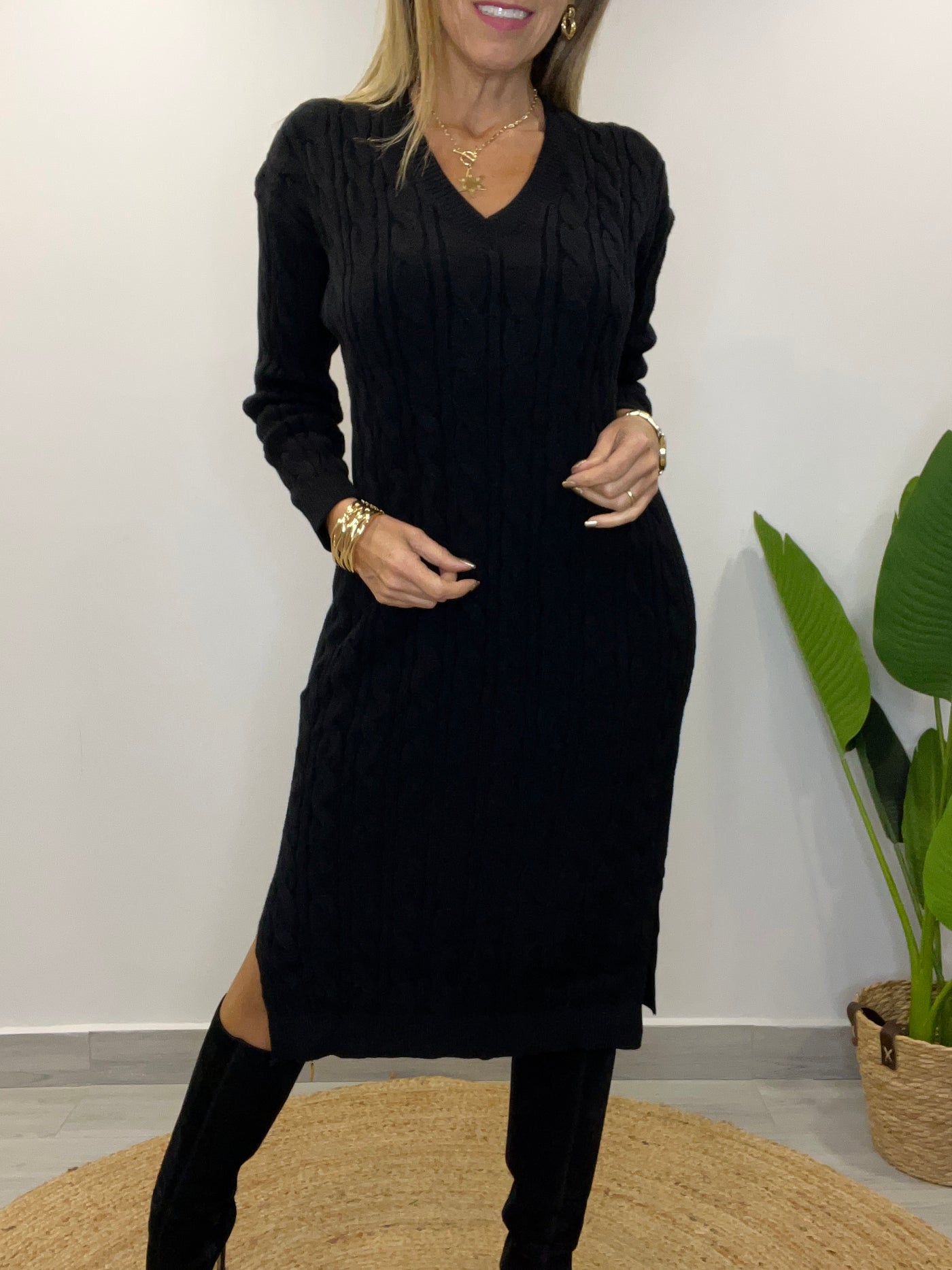 Vestido Lanilla trenzada negro