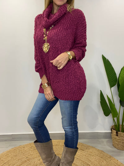 Sweater Buclé Cuello Cherry