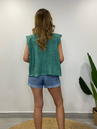 Chaqueta mezclilla sin manga Inna verde
