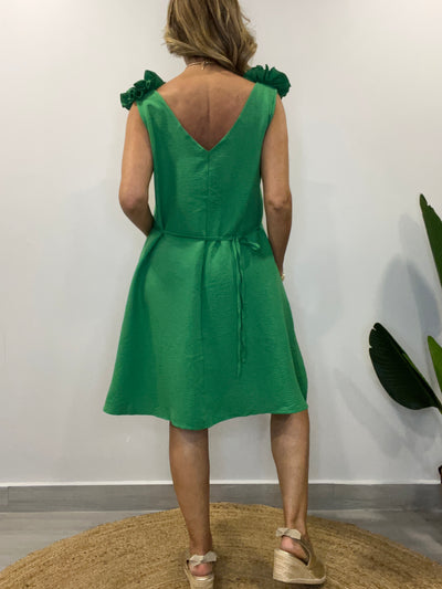 Vestido Crep Flor verde